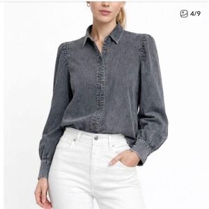 Rails Black Acid Washed Angelica Puff Sleeved Button Down Shirt